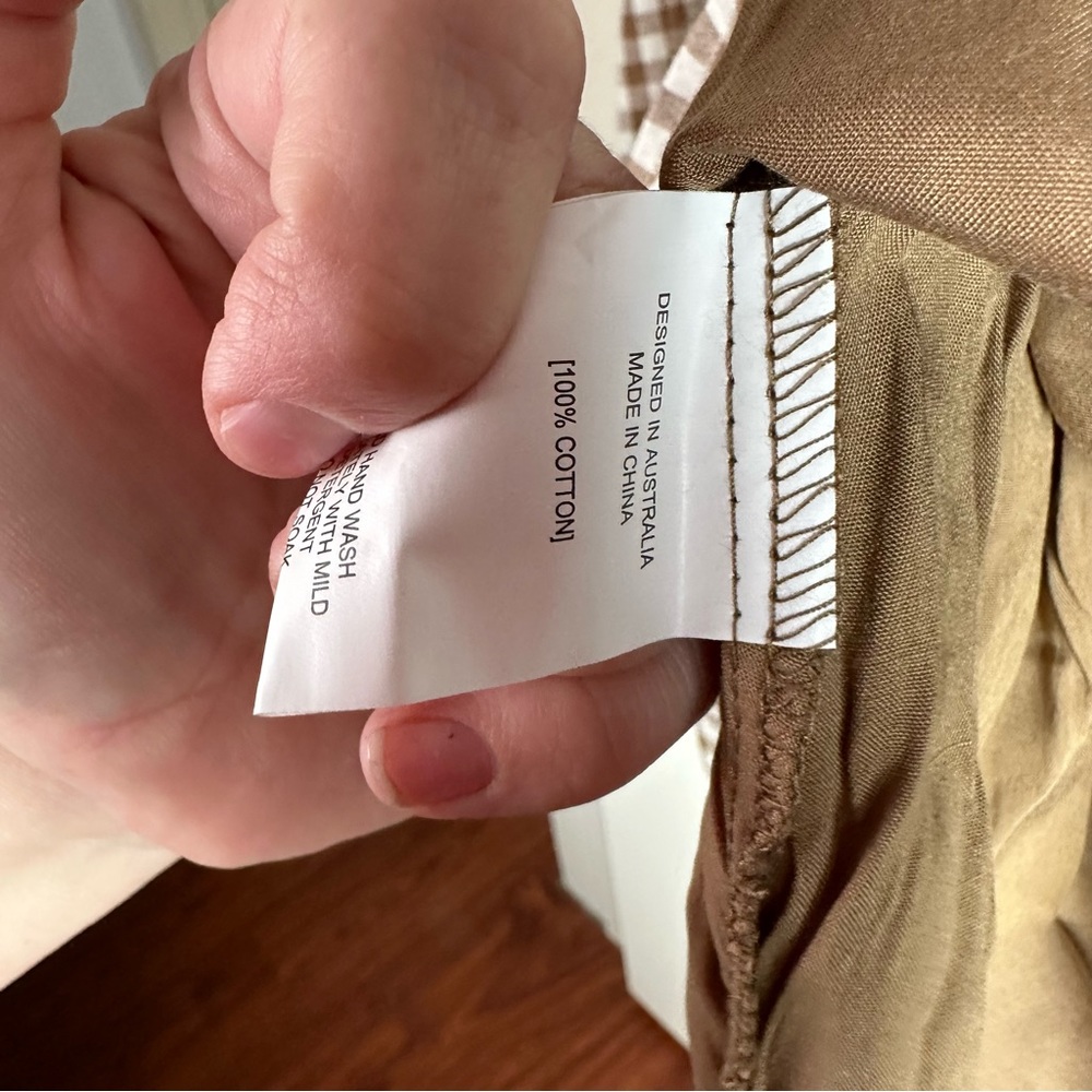 Smocked Gingham Tie-Strap Midi Dress - Beige/Tan - Picture 14 of 16